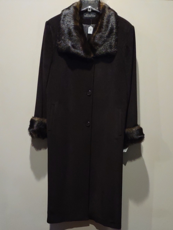 Fabulous Furs Jackets & Blazers - Long Brown Cashmere Blend Coat with faux fur trim M-L